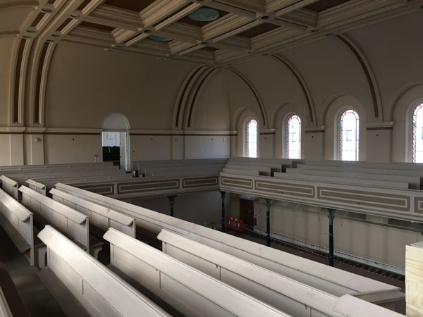 Netley Chapel interior with pews