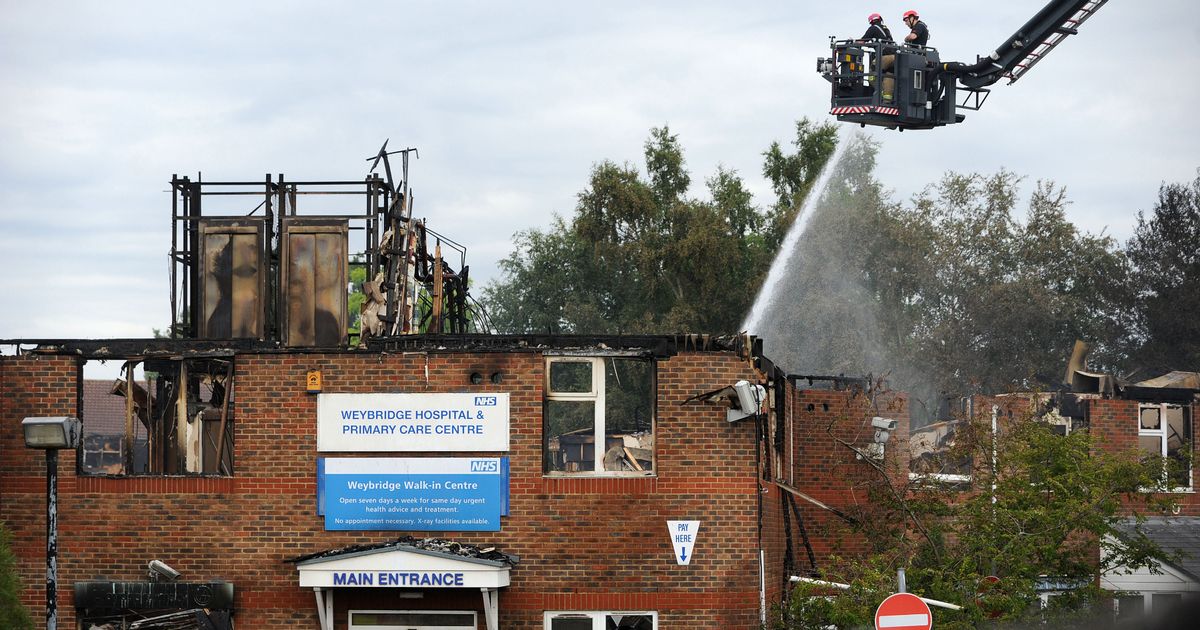 The damage to the roof after Weybridge Community Hospital fire