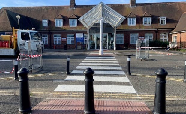 Sittingbourne Memorial Hospital front entrance from the exterior