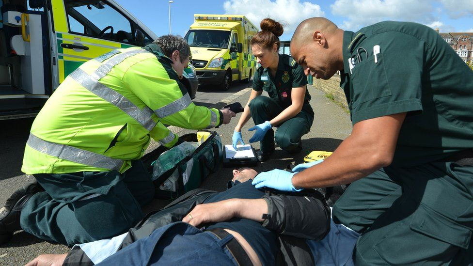 SECAmb staff work on patient before taking them to hospital where oander have beeen accepted to 4 year proffessional services framework