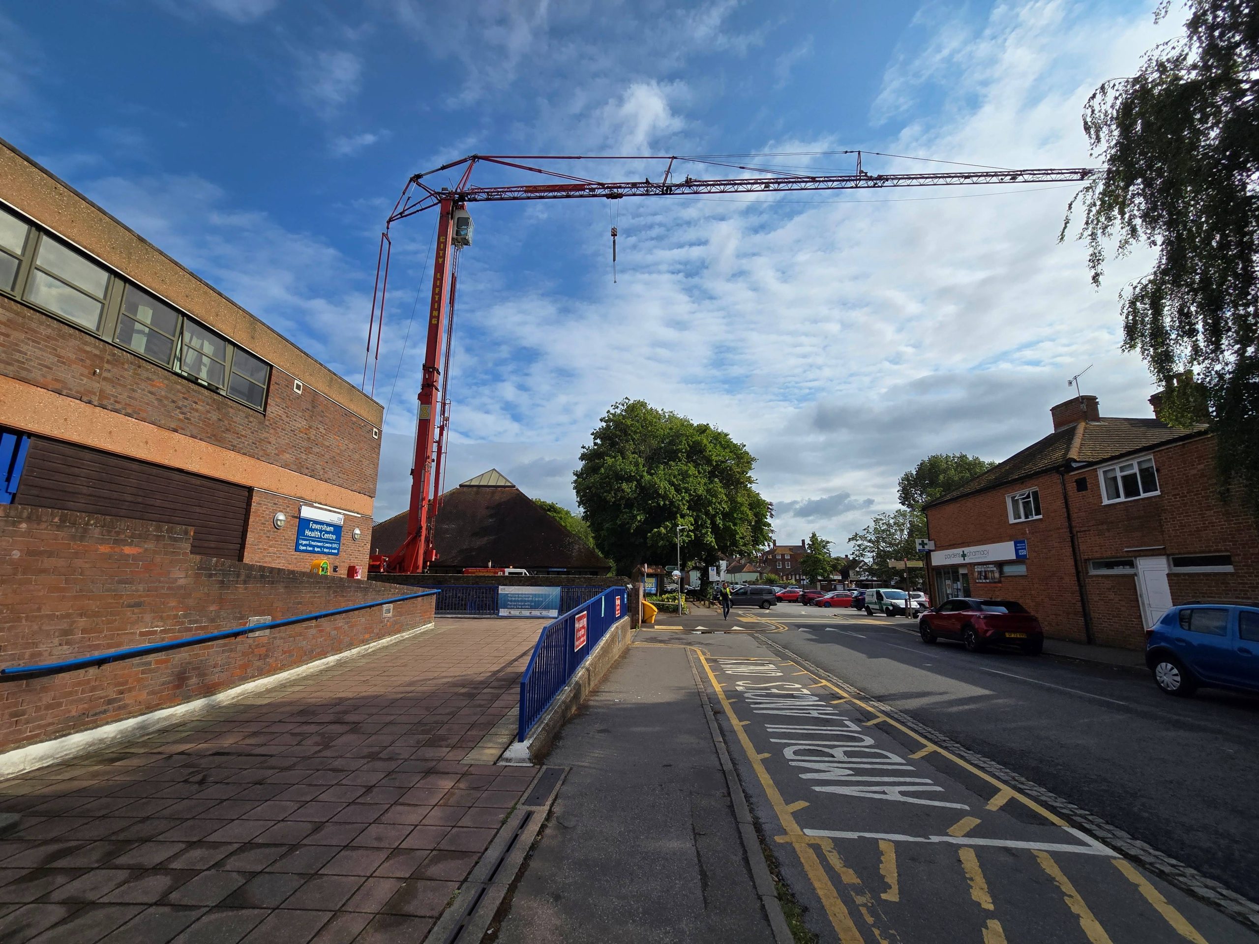 mobile crane at HVAC upgrade at Faversham cottage hospital