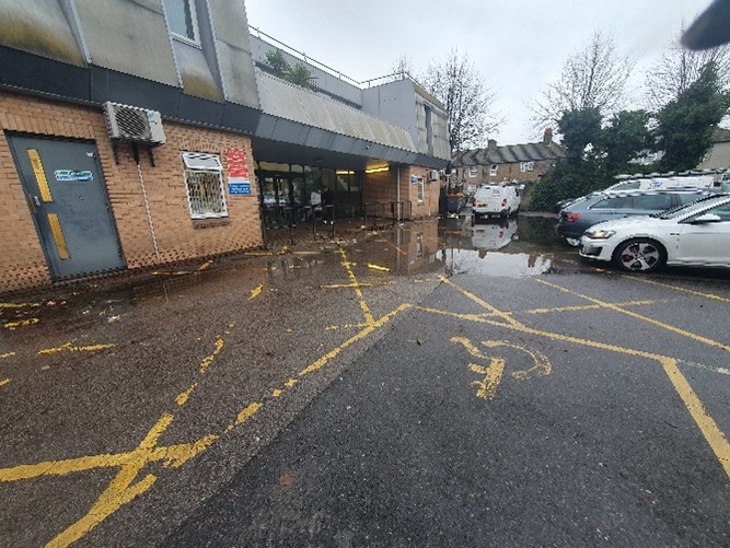 Dartford West Health Centre Car Park Before works with significant flooding issue